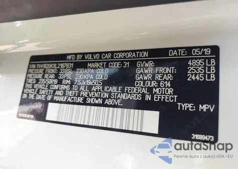 2020 Volvo Xc40 T5 Momentum z USA, uszkodzony, nr VIN YV4162UKXL2187831